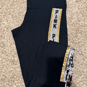 Victoria's Secret Black Leggings with Glittering Stripes